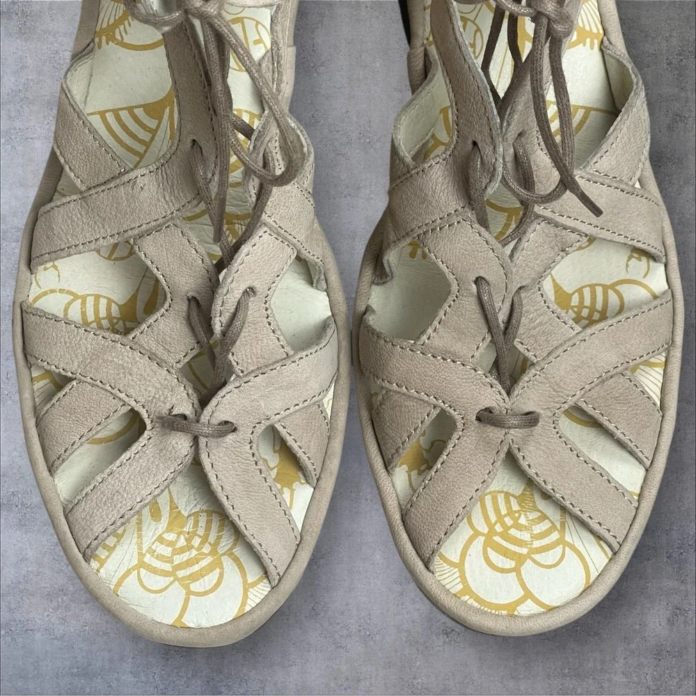 Fly London Yuke Strappy Sandals Womens 40 US 9-9.5 Gladiator Lace Up Wedge Boho